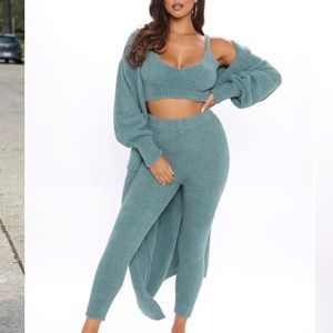 Fashion Nova Teal Cozy Cardigan and Leggings